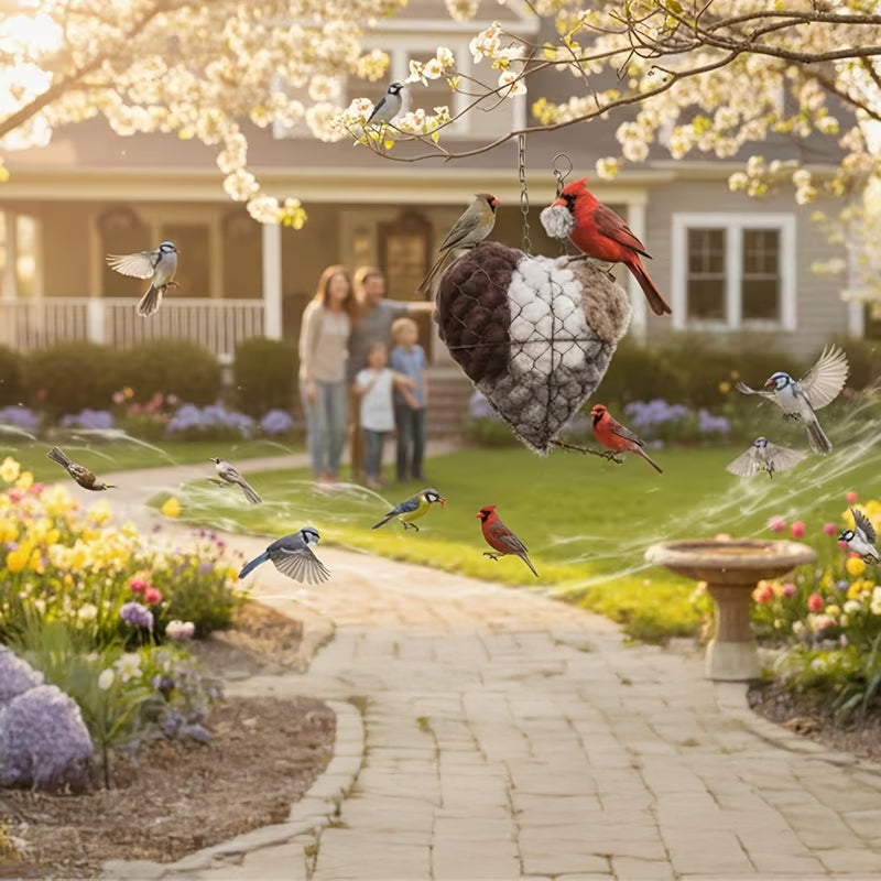 Handmade Heart-Shaped Bird Nest - Outdoor Garden Decor, Weatherproof Birdhouse, Unique Yard Art